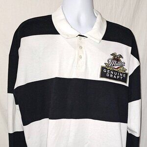Embroidered Miller Genuine Draft MGD Beer Polo Shirt XL and Large Black & White